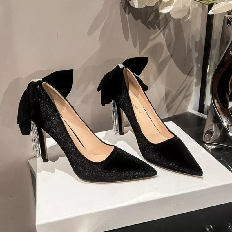 Women Shoes Quick Delivery - Black With Bow Stilito Woman Pumps