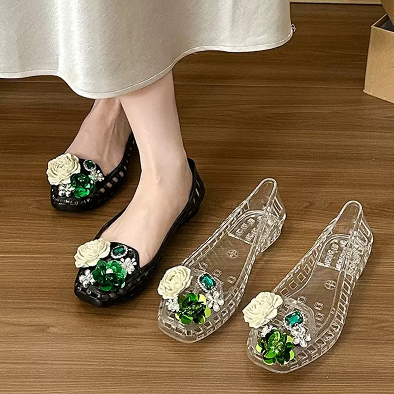 Jelly Sandal Women - Luxury Big Rhinestone Flower Sequins Jelly