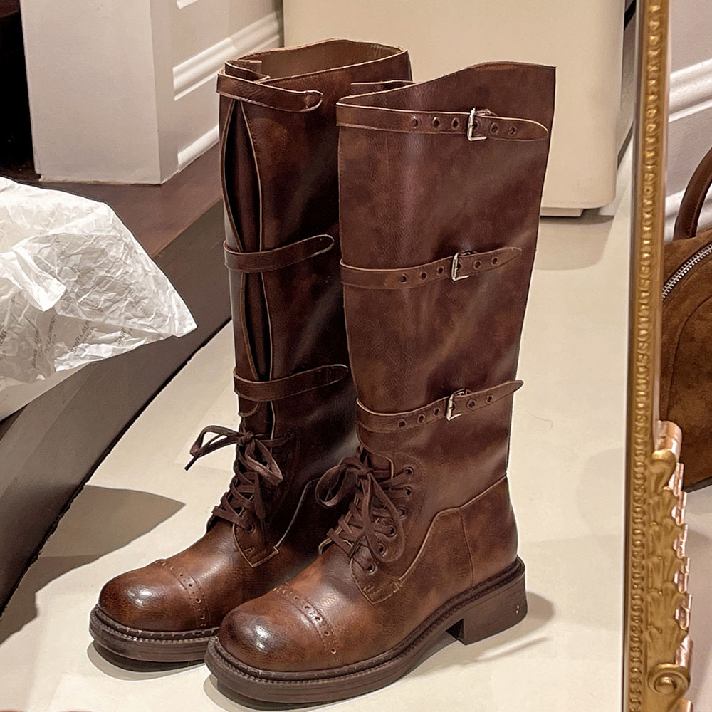 High Knee Heel Boots - Women's Knee High Boots Vintage Belt