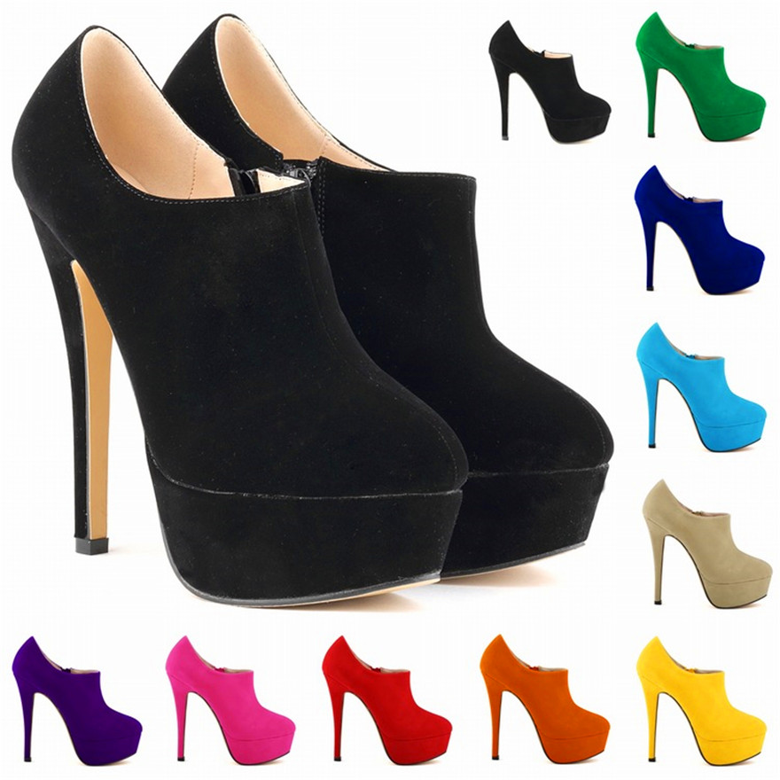 Block Heel Ankle Boots - 4Cm Nền Tảng Mỏng Giày Cao