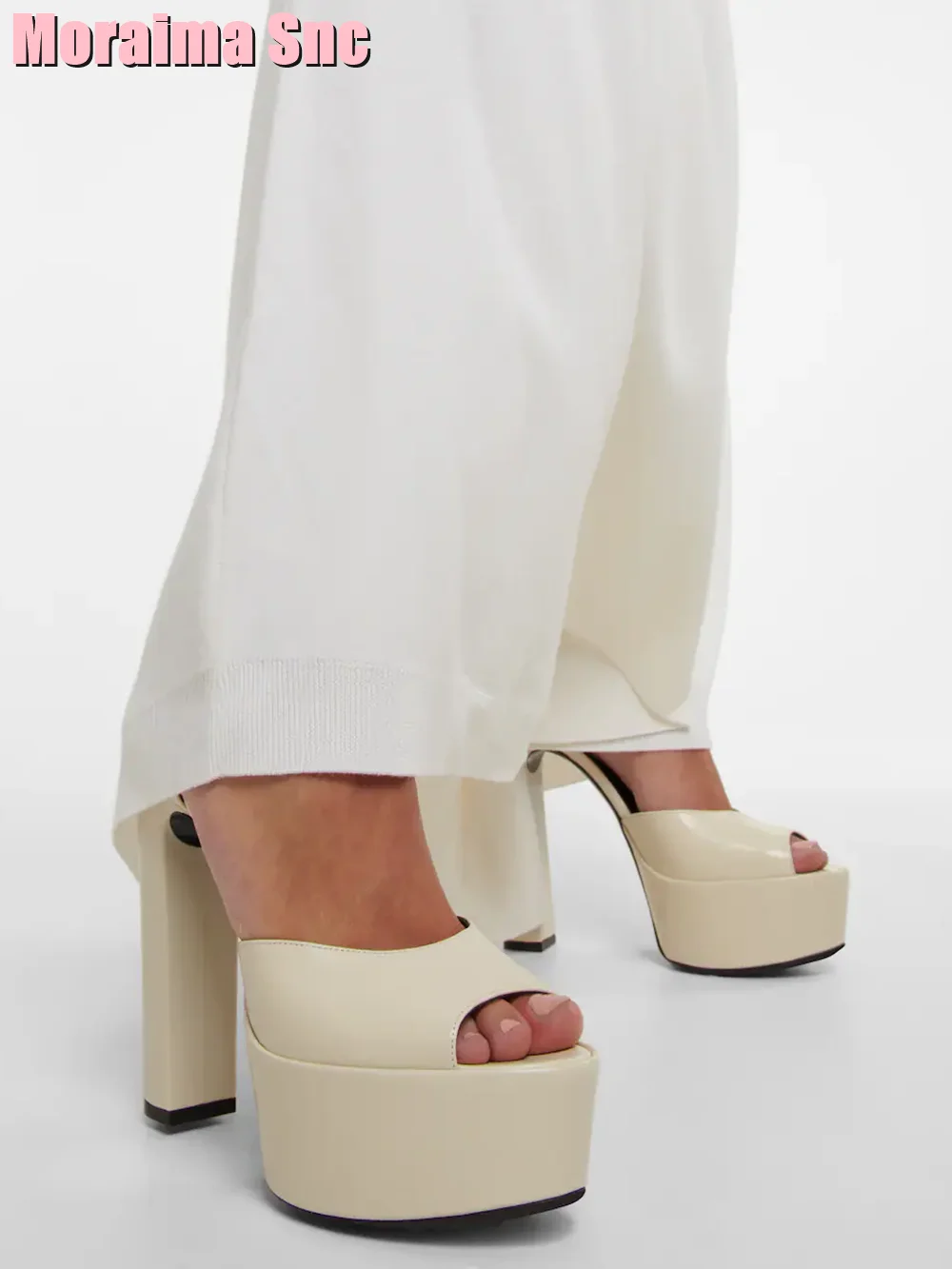 Block Heel Ankle Boots - Peep Toe Platform Patent Leather Sandals