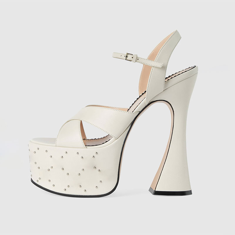 Women Shoes Waterproof - Fashionable White Black Buckle High Heel