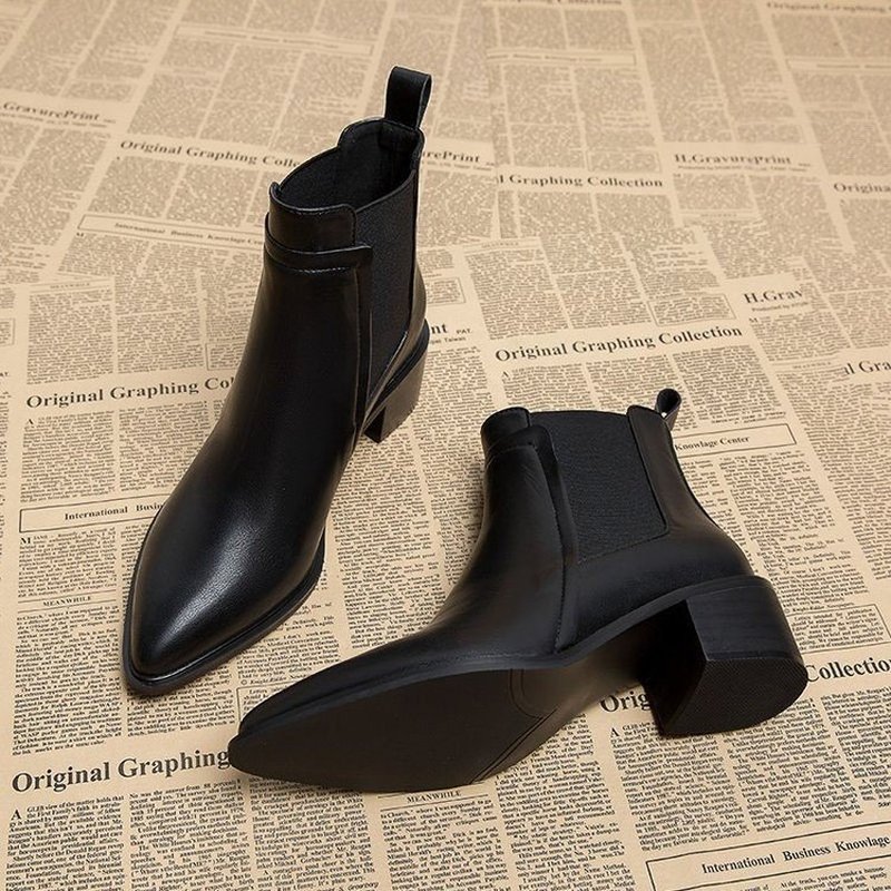 Block Heel Ankle Boots - Women Winter Fleece Lined Chelsea Boots