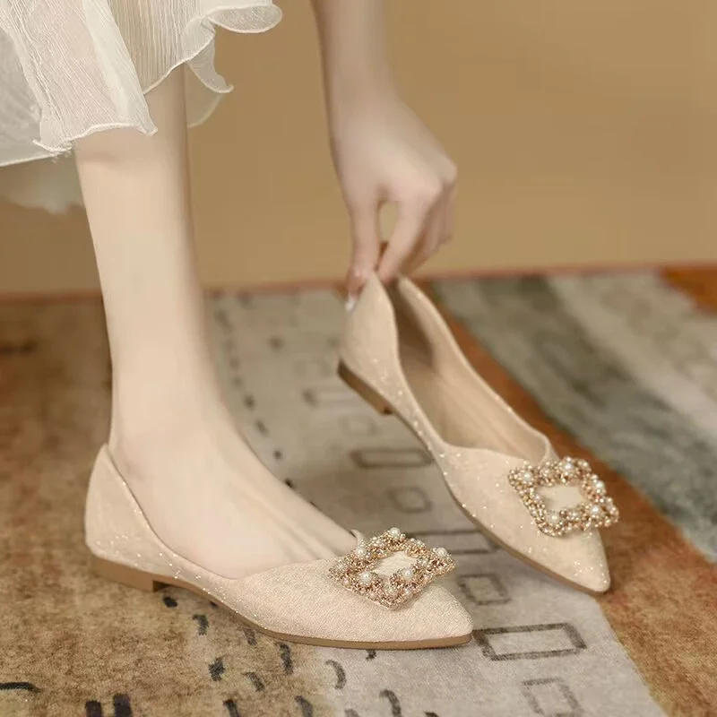 Women Shoes Quick Delivery - Ladies Footwear Champagne Square Buckle Bridesmaid