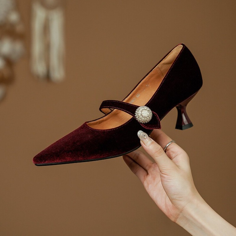 Wine Red Pointed Toe Mary Jane - đánh giá và giá Women Shoes With Heels