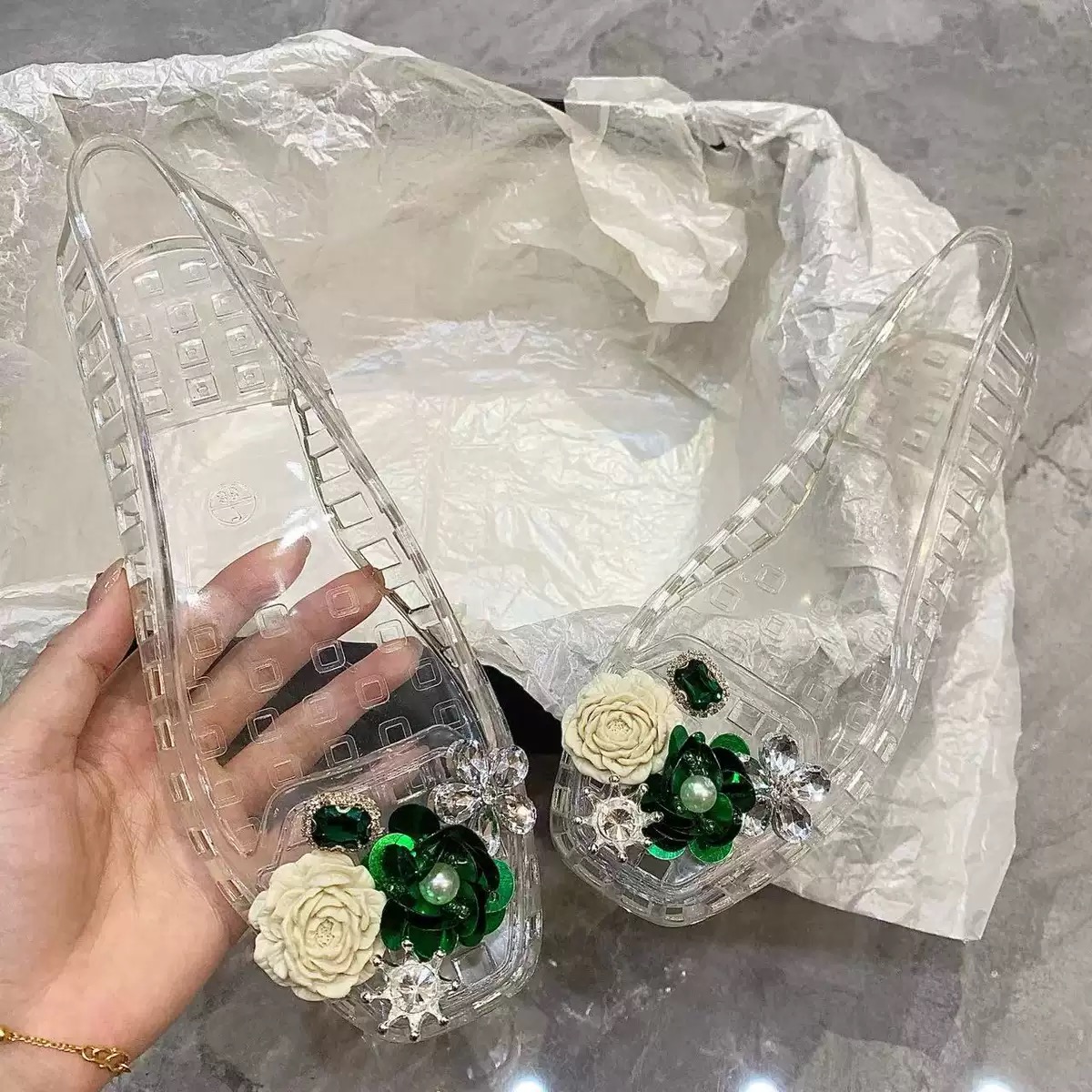Luxury Big Rhinestone Flower S - đánh giá và giá Jelly Sandal Women