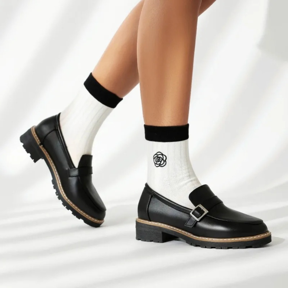 Women Black Leather Square Buc - đánh giá và giá Women'S Shoes Loafers Black