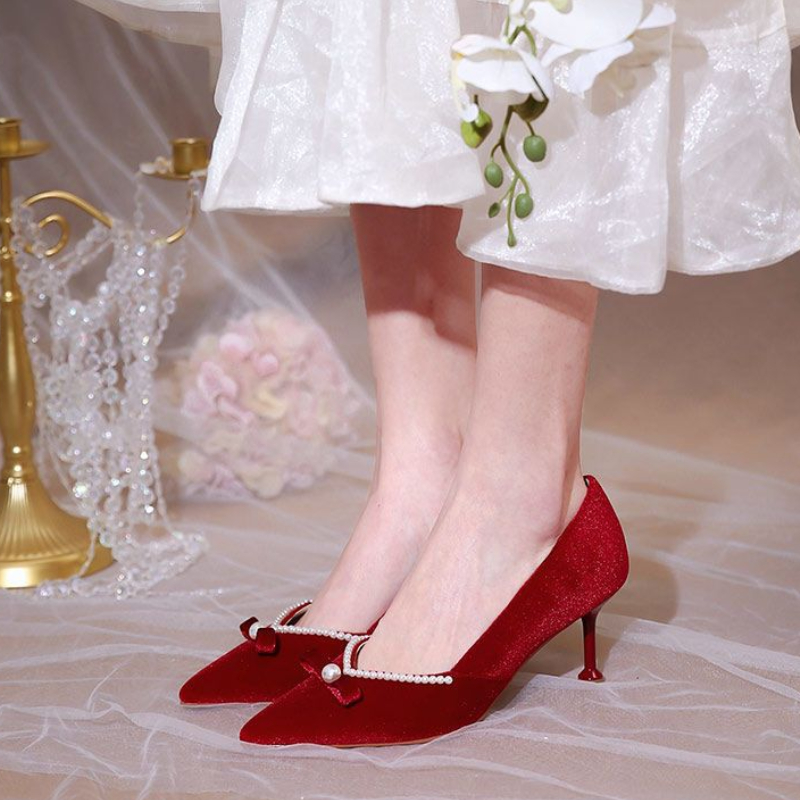 Red High Heel Pearl Ladies Pum - đánh giá và giá Women Shoes Quick Delivery
