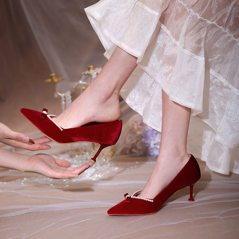Red High Heel Pearl Ladies Pum - đánh giá và giá Women Shoes Quick Delivery