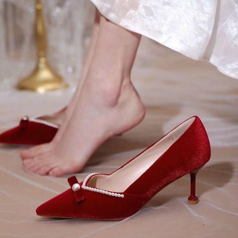 Red High Heel Pearl Ladies Pum - đánh giá và giá Women Shoes Quick Delivery