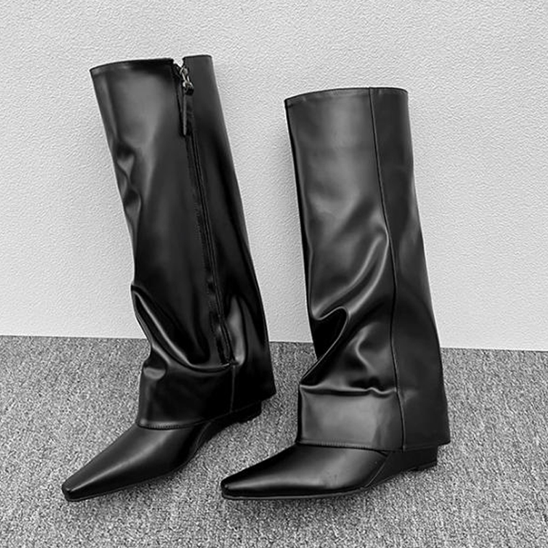 ZAROY Black PU Leather Knee Hi - đánh giá và giá High Knee Heel Boots