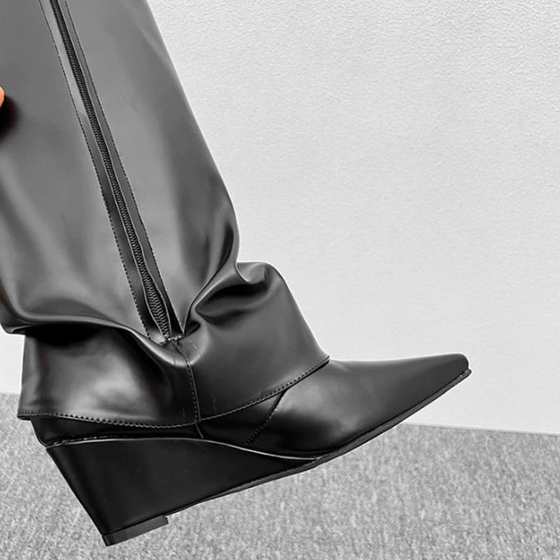 ZAROY Black PU Leather Knee Hi - đánh giá và giá High Knee Heel Boots
