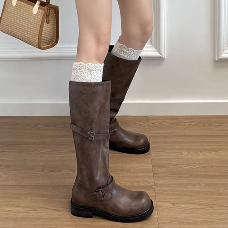 Vintage Belt Buckle Women Knee - đánh giá và giá High Knee Heel Boots
