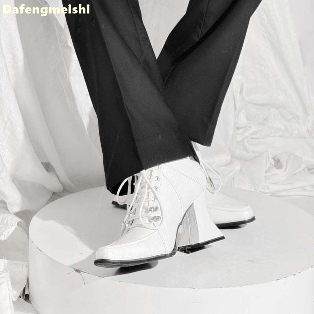 White Leather Square Toe Ankle - đánh giá và giá Block Heel Ankle Boots