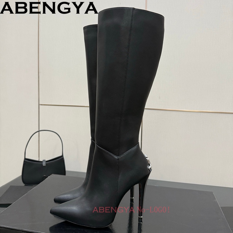 Sexy Black Leather Knee High B - đánh giá và giá High Knee Heel Boots