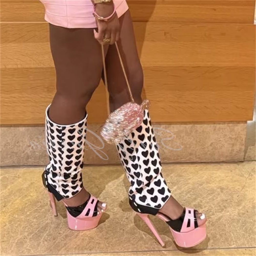 Girl Pink Heart Decor Knee Hig - đánh giá và giá High Knee Heel Boots